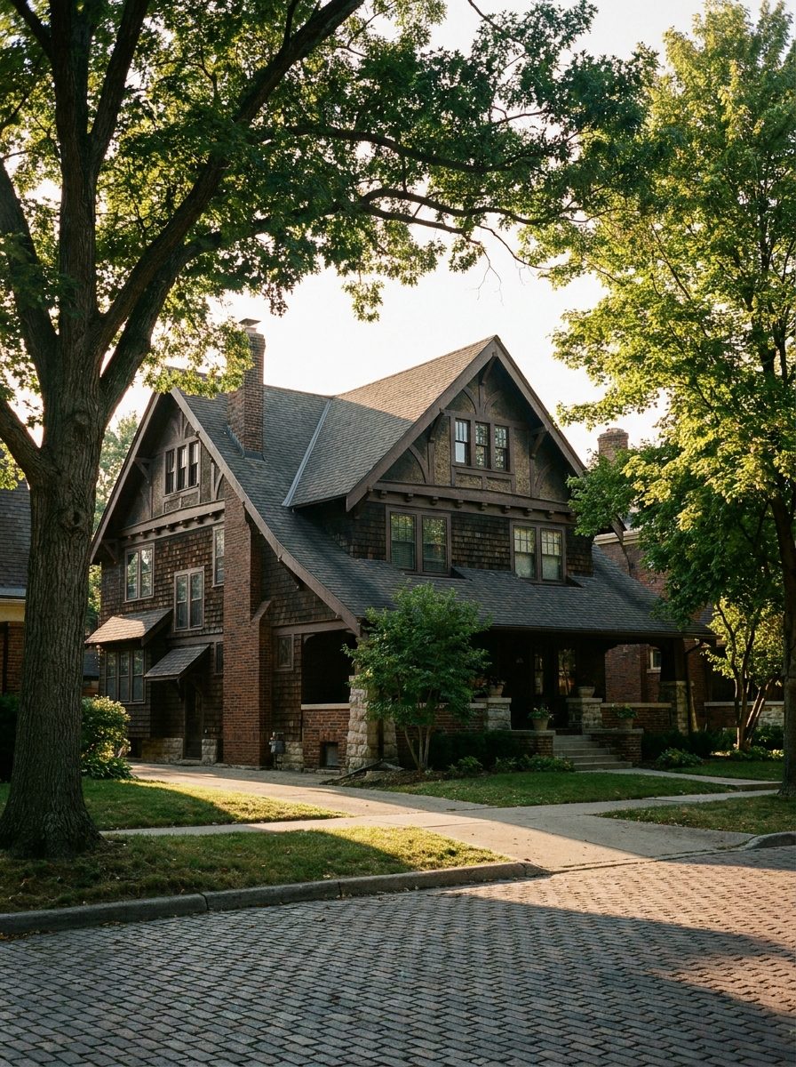 Interwar home with a steep roofline, dormers and a cross gable