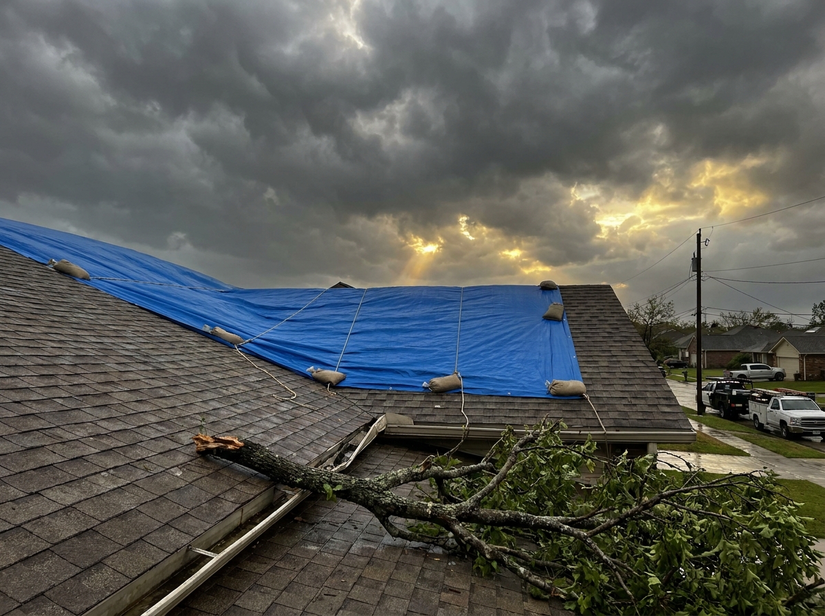 Storm-damaged roof